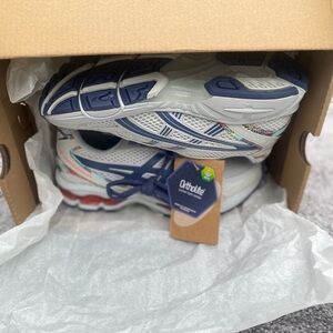 Size 4 and 1/2 ASICS Men Glacier Grey/Thunder Blue Tennis shoes